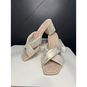 Paul Green Lauren Metallic Gold Suede Mule Low Block Heel Comfort Size 8